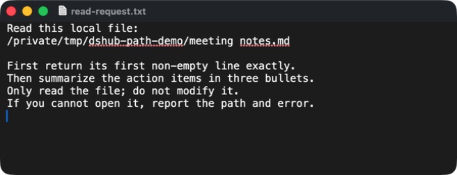 TextEdit showing the file-reading prompt used in the Codex CLI test