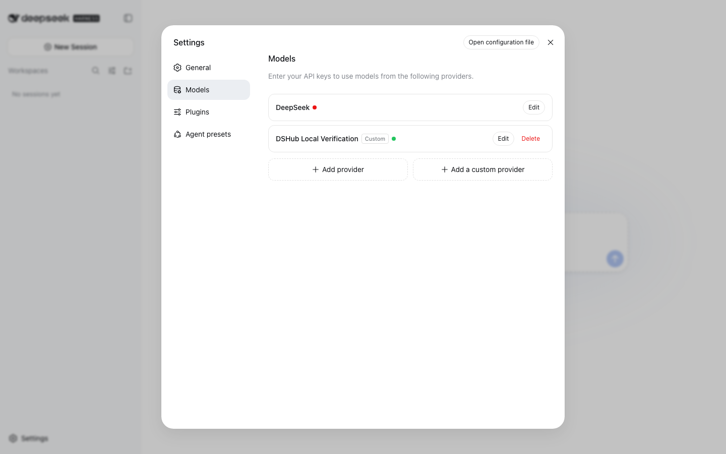 Known-good local provider preserved in DeepSeek Harness settings