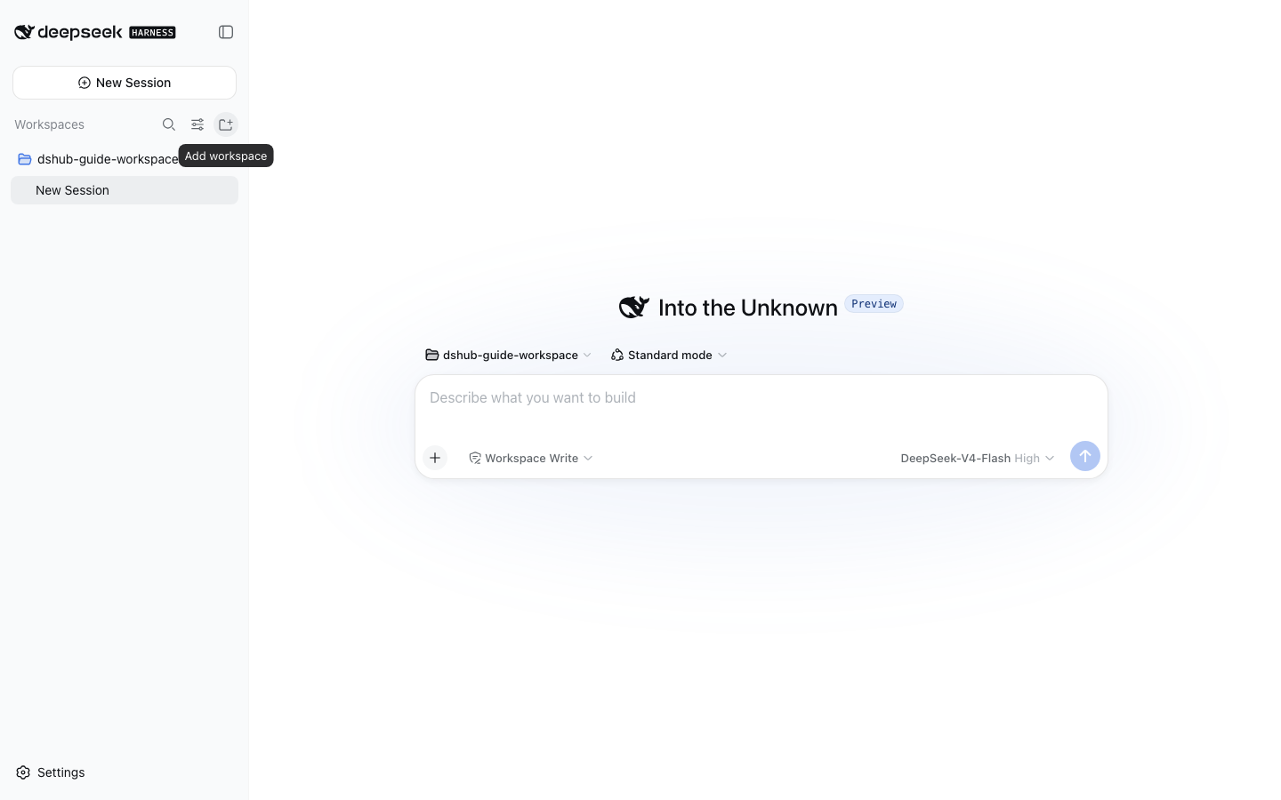 DeepSeek Harness Web Profile with a safe local workspace ready